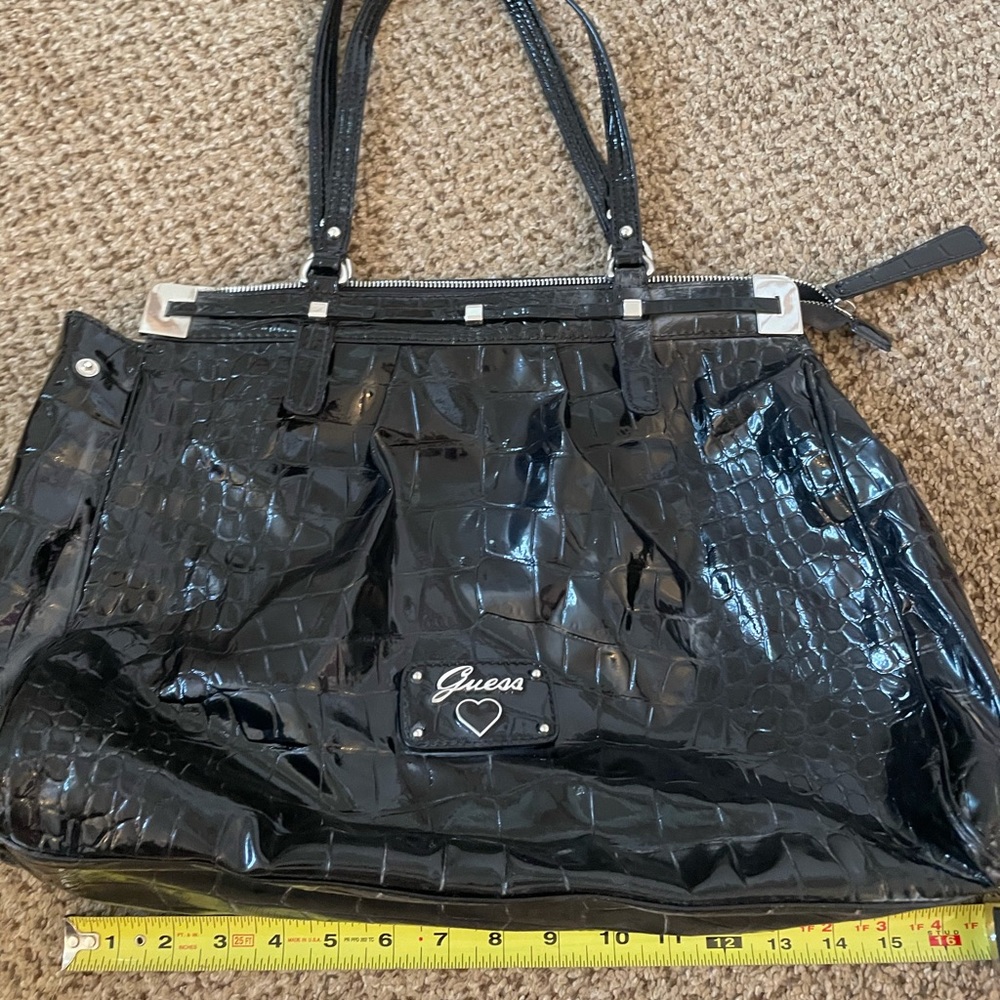 Black patent leather Guess tote